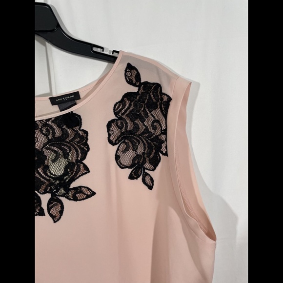 NEW Ann Taylor Pink Sleeveless Chiffon Top Lace XL - Picture 4 of 11
